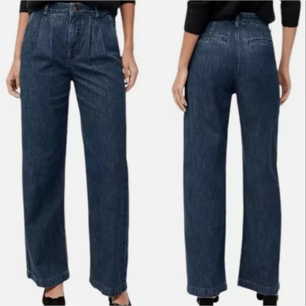 J. Crew Factory Jeans Womens Size 28 Wide Leg Pleated Blue Denim Trouser BX566